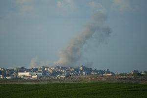 Smoke rises during an explosion in Gaza