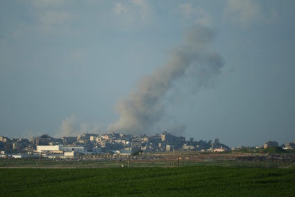 Smoke rises during an explosion in Gaza