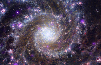 An image of a spiral galaxy like our own Milky Way, known as Messier 74
