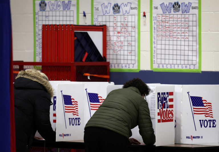 Voting in New Hampshire presidential primary election in Manchester