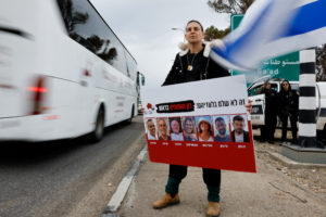 People call for the release of Israeli hostages, near the city of Sderot