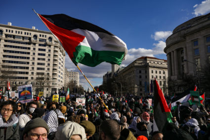 Demonstrators participate in the March on Washington for Gaza