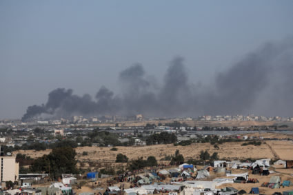 Smoke rises during an Israeli ground operation in Khan Younis