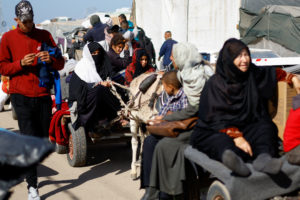 Palestinians fleeing Khan Younis, due to the Israeli ground operation, arrive in Rafah