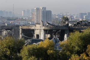 A view of a damaged building following missile attacks, in Erbil
