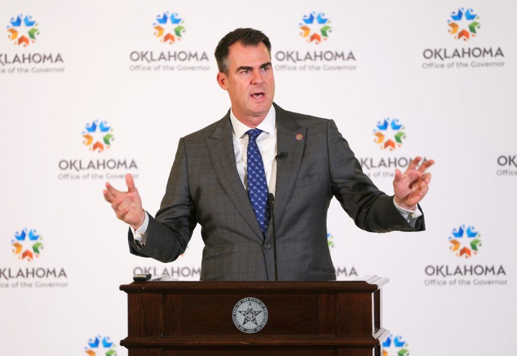 Gov. Kevin Stitt at his weekly news conference in the Blue Room at the Capitol Friday, May 26, 2023.