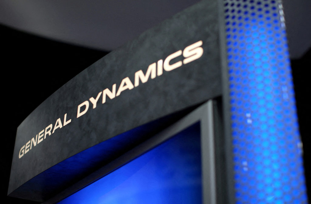 FILE PHOTO: A General Dynamics sign is shown at the International Association of Chiefs of Police conference in San Diego,...