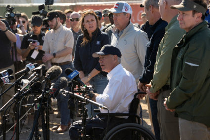 Texas Govorner Abbott holds a border security press conference joined by 15 governors from different states in Eagle pass,...