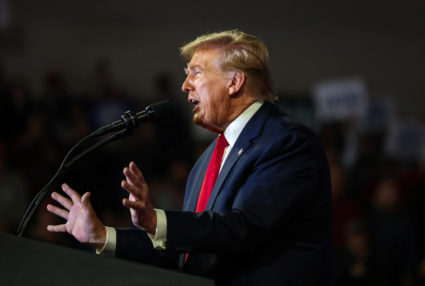FILE PHOTO: Republican presidential candidate and former U.S. President Donald Trump speaks as he holds a campaign rally at Coastal Carolina University ahead of the South Carolina Republican presidential primary in Conway, South Carolina, U.S., February 10, 2024. Photo by Sam Wolfe/Reuters