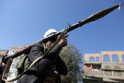New Houthi recruits parade to show support to Palestinians in Gaza, in Sanaa