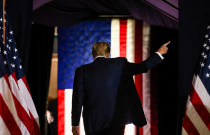 Former U.S. President Donald Trump attends a campaign event in Conway
