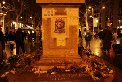 Memorial site for Alexei Navalny in Barcelona