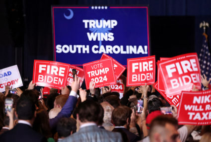 Republican presidential candidate and former U.S. President Trump hosts a South Carolina Republican presidential primary e...