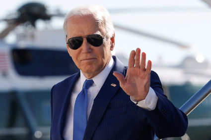 FILE PHOTO: President Joe Biden arrives at John F. Kennedy International Airport, in New York City, U.S., February 7, 2024. Photo by Evelyn Hockstein/Reuters