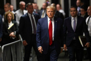 Former U.S. President Trump attends a hearing on a criminal case linked to a hush money payment, in New York City