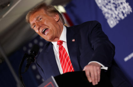 Former U.S. President and Republican presidential candidate Donald Trump holds a rally in advance of the New Hampshire pri...