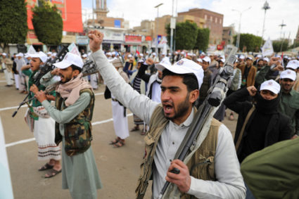 Houthi followers parade in Sanaa