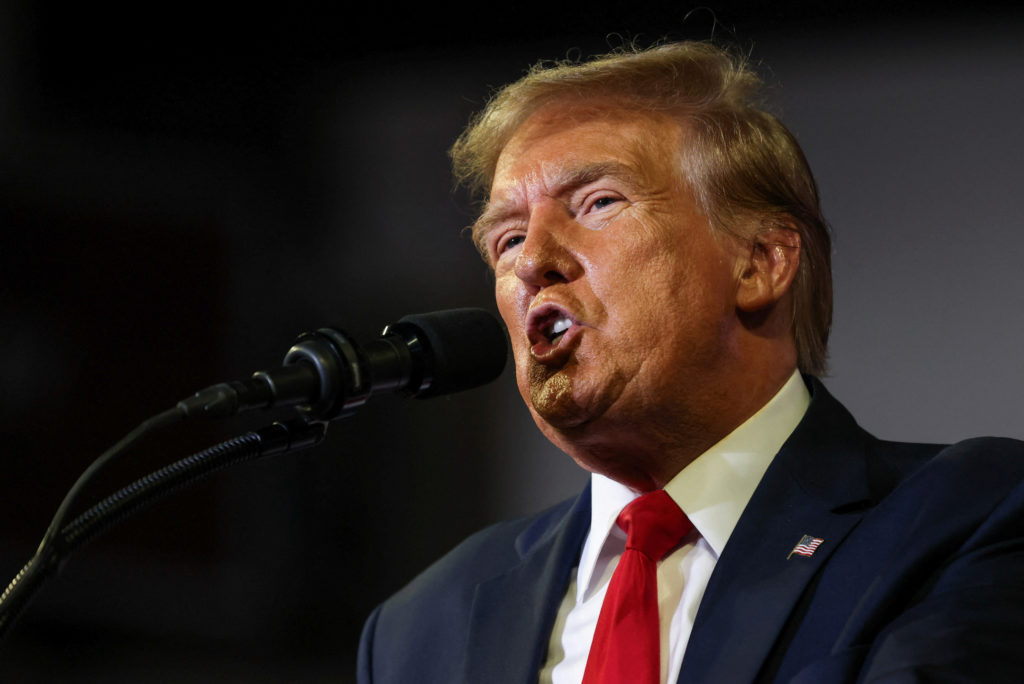 Former U.S. President Donald Trump attends a campaign event in Conway