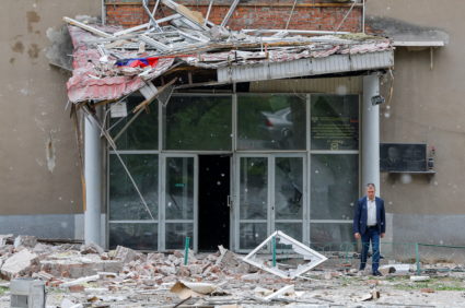 FILE PHOTO: A view shows the building of a scientific research institute heavily damaged by recent shelling in the course of Russia-Ukraine conflict in Donetsk, Russian-controlled Ukraine, May 26, 2023. Photo by Alexander Ermochenko/Reuters