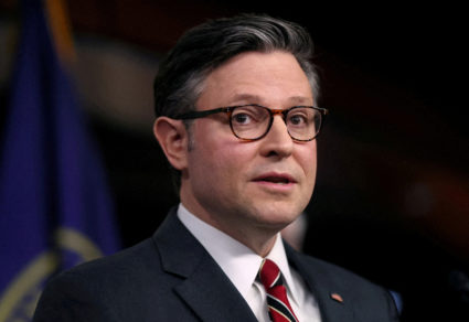 FILE PHOTO: U.S. House Speaker Mike Johnson (R-LA) holds a press conference at Capitol Hill in Washington, U.S.
