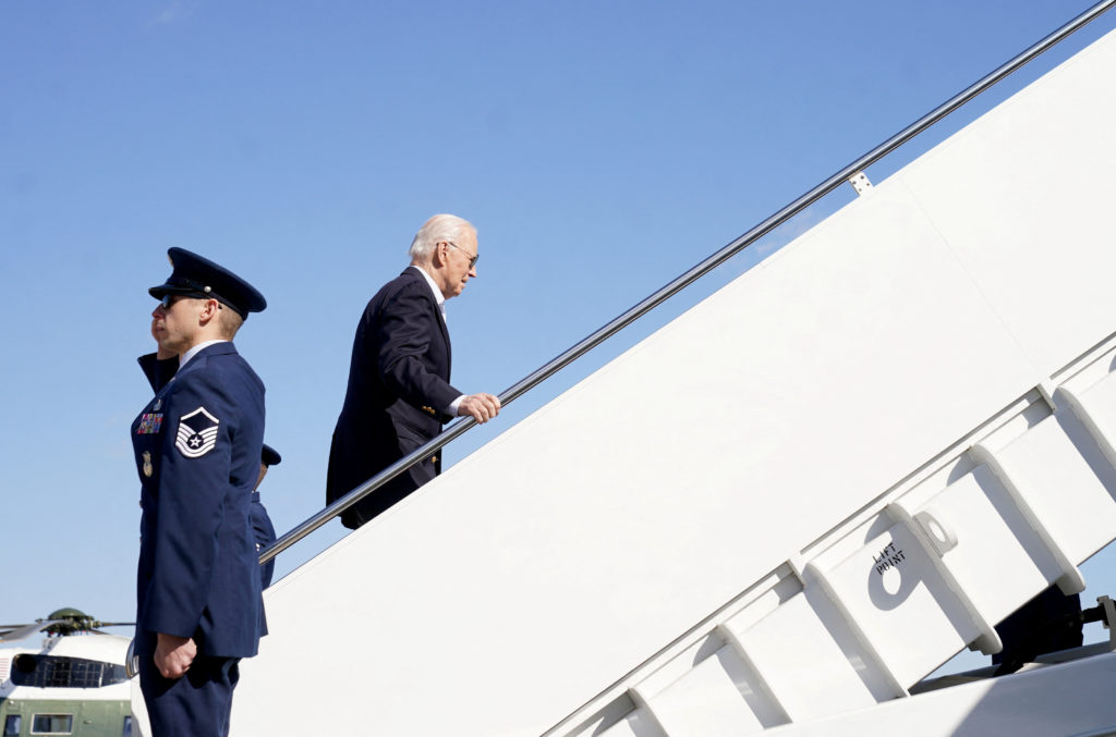 U.S. President Joe Biden boards Air Force One en route to the U.S.-Mexico border, from Joint Base Andrews