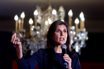 Republican presidential candidate and former U.S. Ambassador to the United Nations Nikki Haley delivers remarks at an event for the DC Republican Party in Washington, U.S., March 1, 2024. Photo by Evelyn Hockstein/Reuters