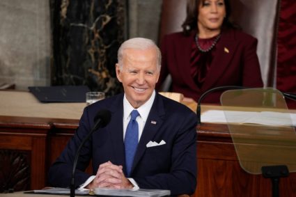 President Joe Biden speaks during the State of the Union address from the House chamber of the United States Capitol in