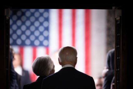 U.S. President Joe Biden enters the House Chamber ahead of his State of The Union Address on Capitol Hill in Washington, U.S., March 7, 2024. Photo by Tom Brenner/Reuters