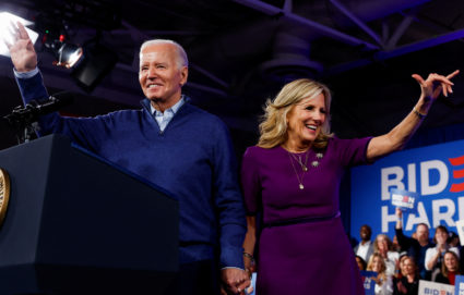 U.S. President Biden attends a campaign event at Strath Haven Middle School in Wallingford