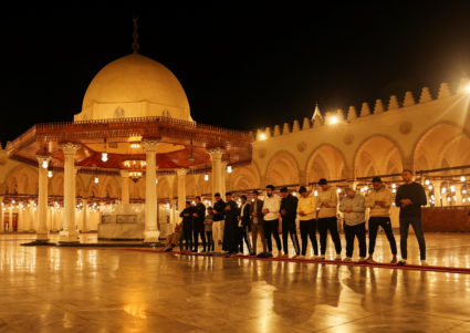 Eve of the first night of the Muslim holy fasting month of Ramadan, at Amr Ibn El-Aas mosque in old Cairo