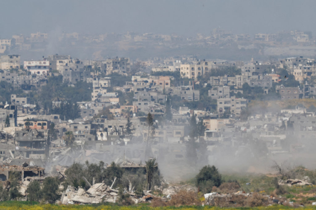 Smoke rises after an explosion in Gaza, as seen from Israel