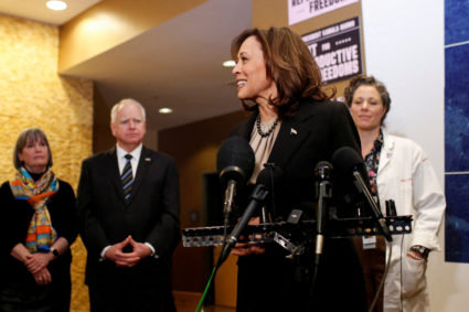 U.S. Vice President Kamala Harris speaks during a visit to the St. Paul Health Center, a clinic that performs abortions, in St. Paul, Minnesota, U.S., March 14, 2024. Photo by Nicole Neri/REUTERS