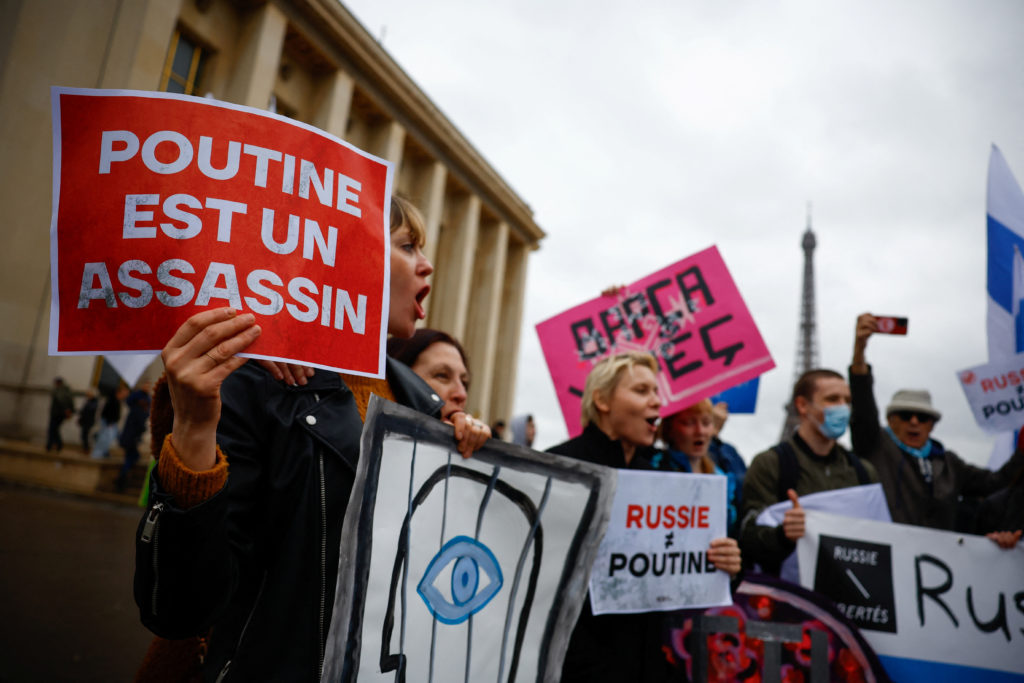 Protest against incumbent Russian President Putin, in Paris