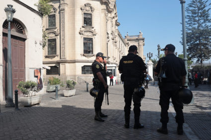 General view outside the Government Palace after prosecutors raided president's home, in Lima