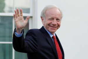 Former Senator Joe Lieberman waves