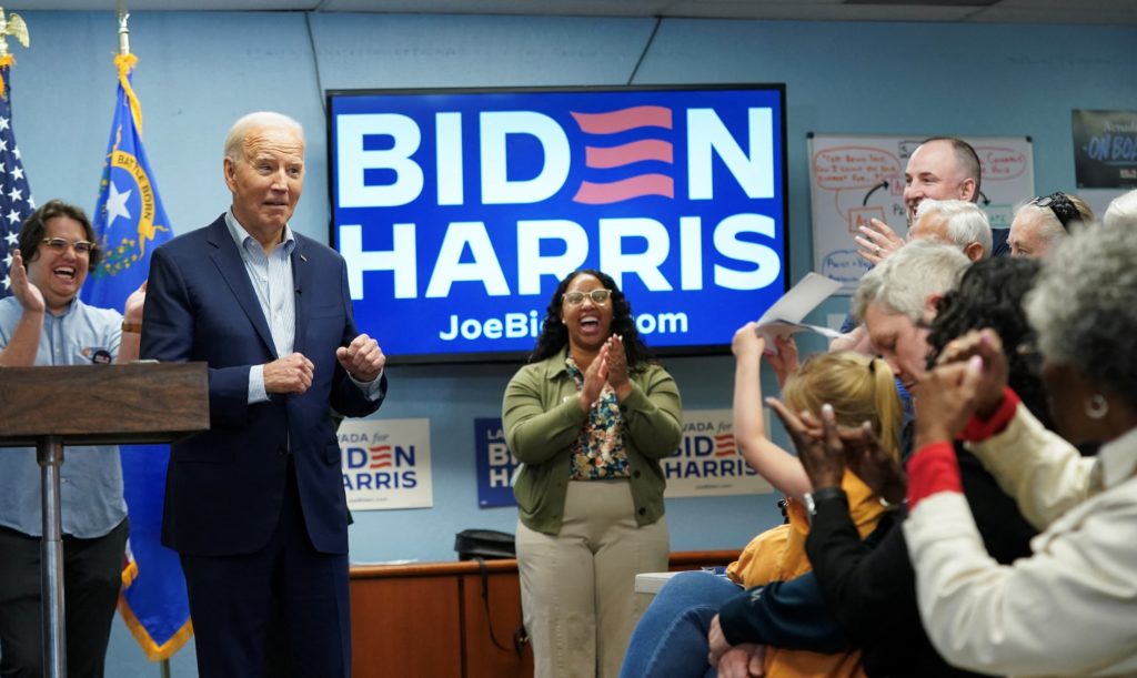 U.S. President Joe Biden visits the Washoe Democratic Party Office