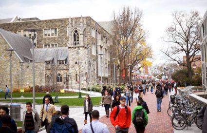 Students walk through the campus of Temple University, which has an enrollment of more than a 38,000 and offers 464 academ...