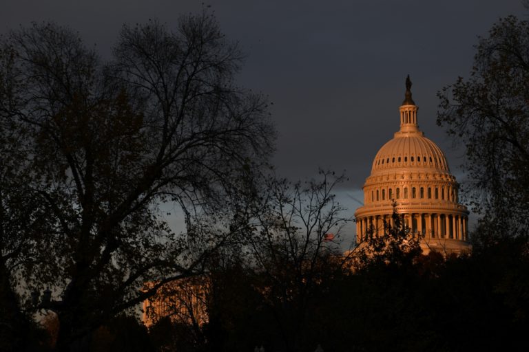 The U.S. Capitol building is pictured at sunset on Capitol Hill in Washington