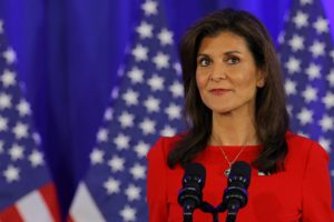 Republican presidential candidate Nikki Haley announces the suspension of her campaign, in Charleston