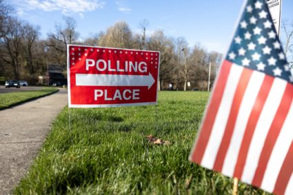 A view shows a polling place sign as the Democratic and Republican parties hold primary elections in Dayton, Ohio, U.S. March 19, 2024. Photo by Megan Jelinger/Reuters