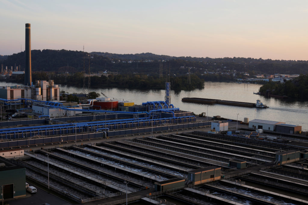 An Allegheny County Sanitary Authority waste water treatment plant sits along the Ohio River in Pittsburgh