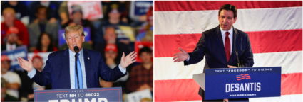 A combination picture shows Republican candidates Nikki Haley, Donald Trump and Ron DeSantis