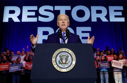 U.S. President Joe Biden delivers remarks, during a campaign event focusing on abortion rights at the Hylton Performing Arts Center, in Manassas, Virginia, U.S., January 23, 2024. Photo by Evelyn Hockstein/Reuters