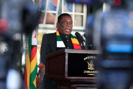 Zimbabwe's President Emmerson Mnangagwa declares El Nino-induced drought a national disaster, at the State House in Harare