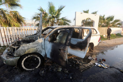FILE PHOTO: Site of a strike on WCK vehicle in central Gaza Strip