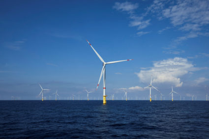 FILE PHOTO: An offshore wind project in the German North Sea is seen in this handout image