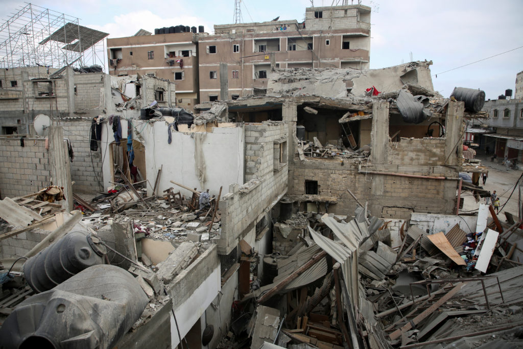 Site of an Israeli strike on a house, amid the ongoing conflict between Israel and the Palestinian Islamist group Hamas, i...