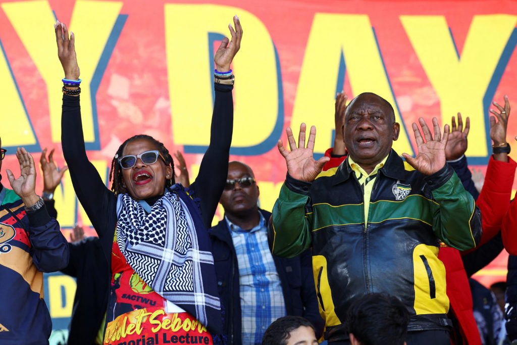 South Africa President Cyril Ramaphosa attends the Cosatu National Worker's Day rally at Athlone Stadium in Cape Town