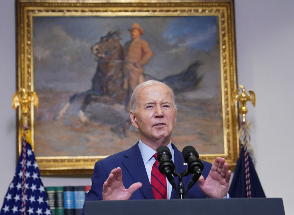 U.S. President Joe Biden discusses ongoing student protests at U.S universities during brief remarks at the White House in...