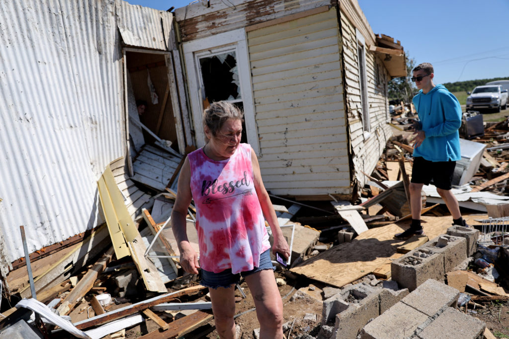 Aftermath of a tornado, outside Barnsdall